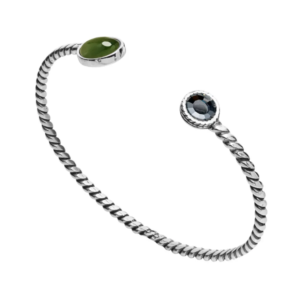 Huldresølv – Tvunnet armring i sølv – Jade