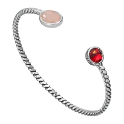 Huldresølv – Tvunnet armring i sølv – Rosenkvarts