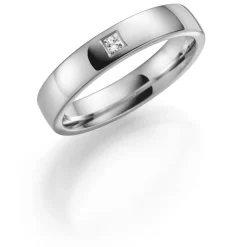 Hvitt gull ring – 4 mm bredde 1×0,05 ct H/SI