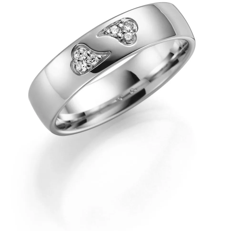 Hvitt gull ring – 5 mm bredde m/6×0,01 ct H/si