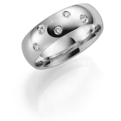Hvitt gull ring – 6 mm bredde 2×0,03+3×0,02 ct H/SI