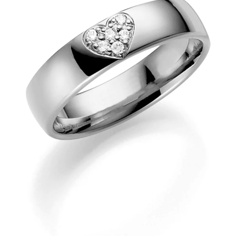Hvitt gull ring – 5 mm bredde m/ 6x 0,01 ct H-Si diamanter.