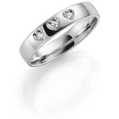 Hvitt gull ring – 4 mm bredde m/ 3x 0,03 ct H-Si diamanter