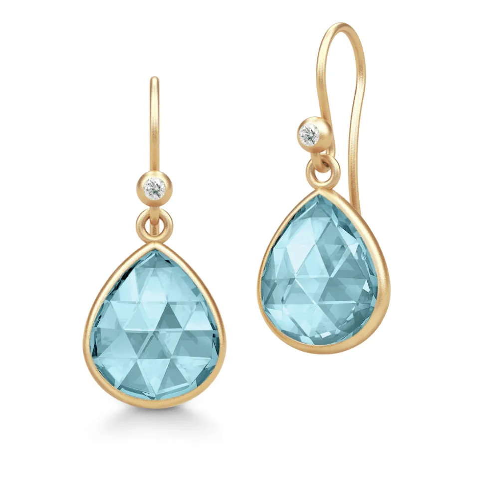 Julie Sandlau – Lea ørepynt i forgylt sølv – Aqua Blue