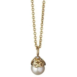 Lene Visholm- Anheng med perle og liten diamant- gull