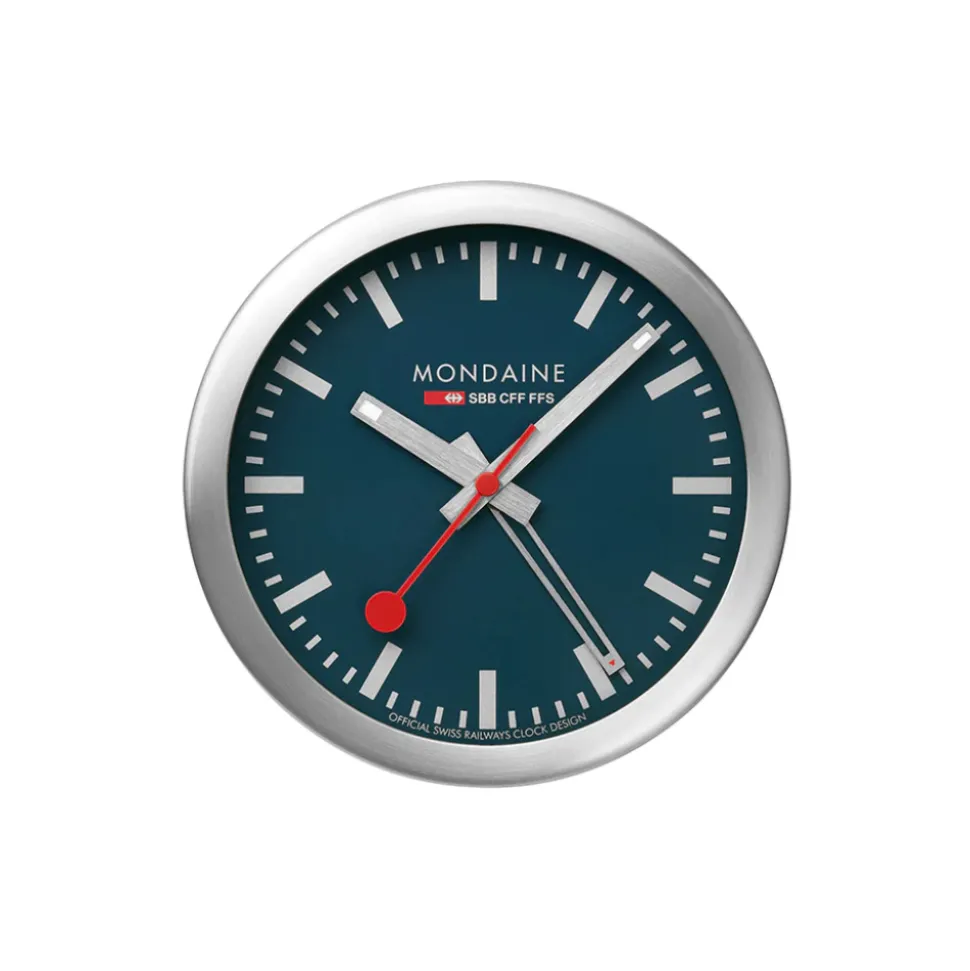 Mondaine – Bordklokke Sølv / Blå 12,5 cm