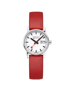 Mondaine – Evo 2 Stål/Rød 30 mm – Inkludert sort rem