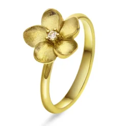 NC Christophersen – Liten blomst ring i 14k gult gull med diamant, 0,03ct W/SI