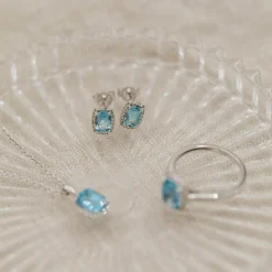 NC Christophersen – Ørepynt i hvitt gull med Blue Topaz og diamanter