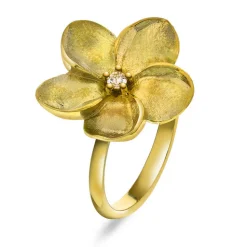 NC Christophersen – Stor blomst ring i 14k gult gull med diamant, 0,05ct W/SI