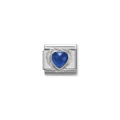 Nomination – Comp. CL HEART FACETED CZ in stainless steel E 925 sterling silver twisted setting BLUE