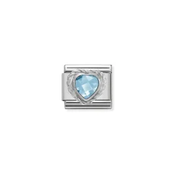 Nomination – Comp. CL HEART FACETED CZ in stainless steel E 925 sterling silver twisted setting LIGHT BLUE