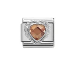 Nomination – Comp, CL HEART FACETED CZ in stainless steel E 925 sterling silver twisted setting (024_CHAMPAGNE)
