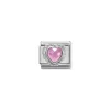 Nomination – Comp. CL HEART FACETED CZ in stainless steel E 925 sterling silver twisted setting PINK