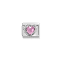 Nomination – Comp. CL HEART FACETED CZ in stainless steel E 925 sterling silver twisted setting PINK