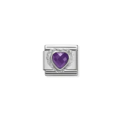 Nomination – Comp. CL HEART FACETED CZ in stainless steel E 925 sterling silver twisted setting PURPLE