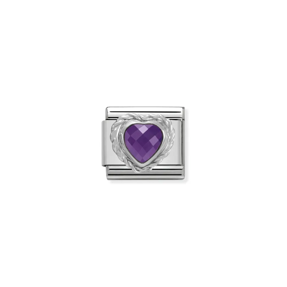 Nomination – Comp. CL HEART FACETED CZ in stainless steel E 925 sterling silver twisted setting PURPLE