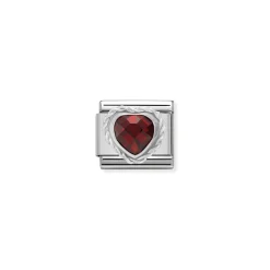 Nomination – Comp. CL HEART FACETED CZ in stainless steel E 925 sterling silver twisted setting RED