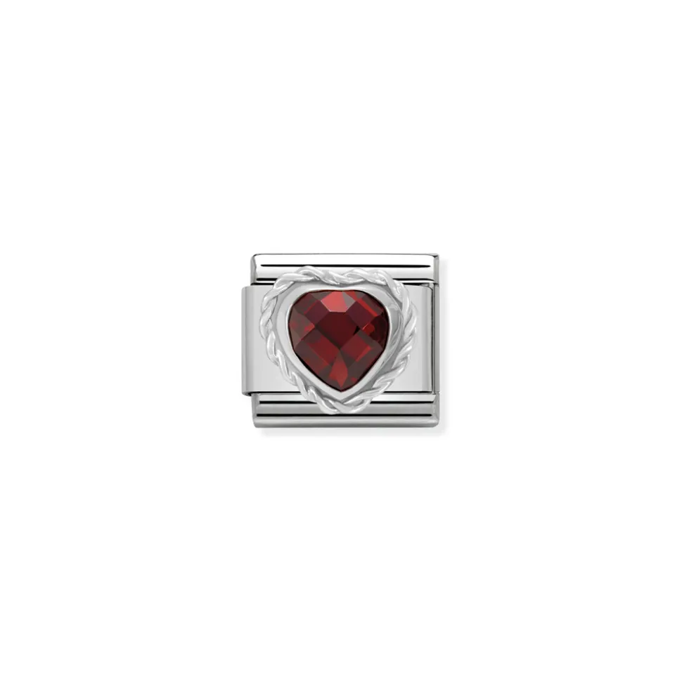 Nomination – Comp. CL HEART FACETED CZ in stainless steel E 925 sterling silver twisted setting RED