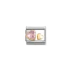 Nomination – COMP, CLASSIC C,Z, FACETED WITH SYMBOLS STEEL, 750 GOLD (06_PINK HEART)