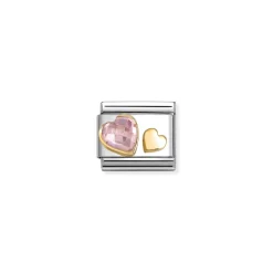 Nomination – COMP, CLASSIC C,Z, FACETED WITH SYMBOLS STEEL, 750 GOLD (06_PINK HEART)