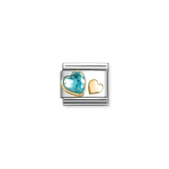 Nomination – COMP, CLASSIC C,Z, FACETED WITH SYMBOLS STEEL, 750 GOLD (07_LIGHT BLUE HEART)