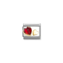 Nomination – Comp, Classic FACETED CZ with SYMBOLS in steel, 18k gold (05_Red heart)