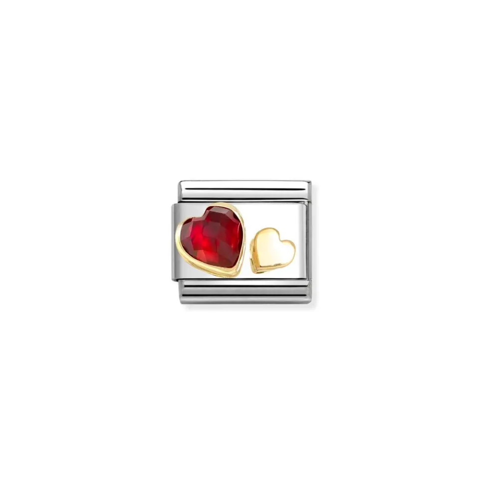 Nomination – Comp, Classic FACETED CZ with SYMBOLS in steel, 18k gold (05_Red heart)
