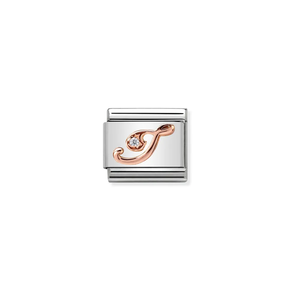 Nomination – Composable Classic LETTERS steel, zircon and 9k rose gold I