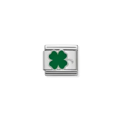 Nomination – Composable Classic SYMBOLS in stainless steel , enamel and 925 sterling silver Green Clover