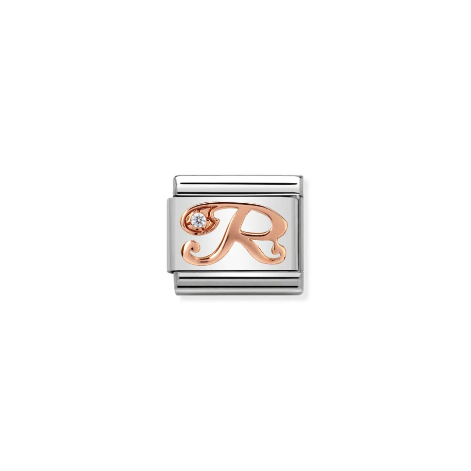 Nomination – Composable Classic LETTERS steel, zircon and 9k rose gold R