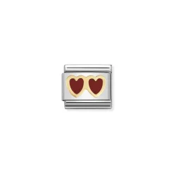 Nomination – COMPOSABLE Classic LOVE in stainless steel with enamel and 18k gold (02_Red double heart)