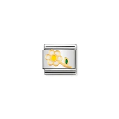 Nomination – COMPOSABLE Classic NATURE in stainless steel with enamel and 18k gold (05_WHITE flower with stem)