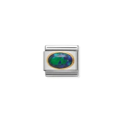 Nomination – Composable Classic oval hard stones in stainless steel and 18k gold Green Opal