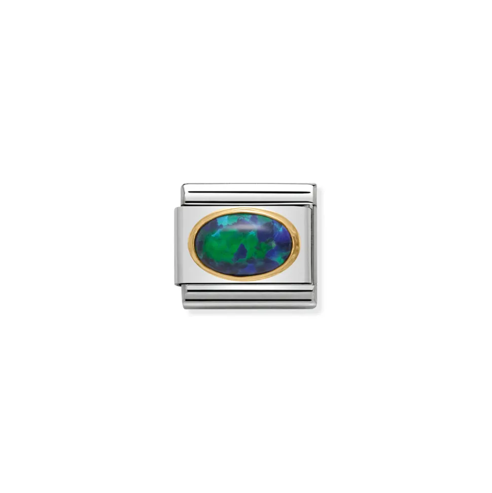 Nomination – Composable Classic oval hard stones in stainless steel and 18k gold Green Opal