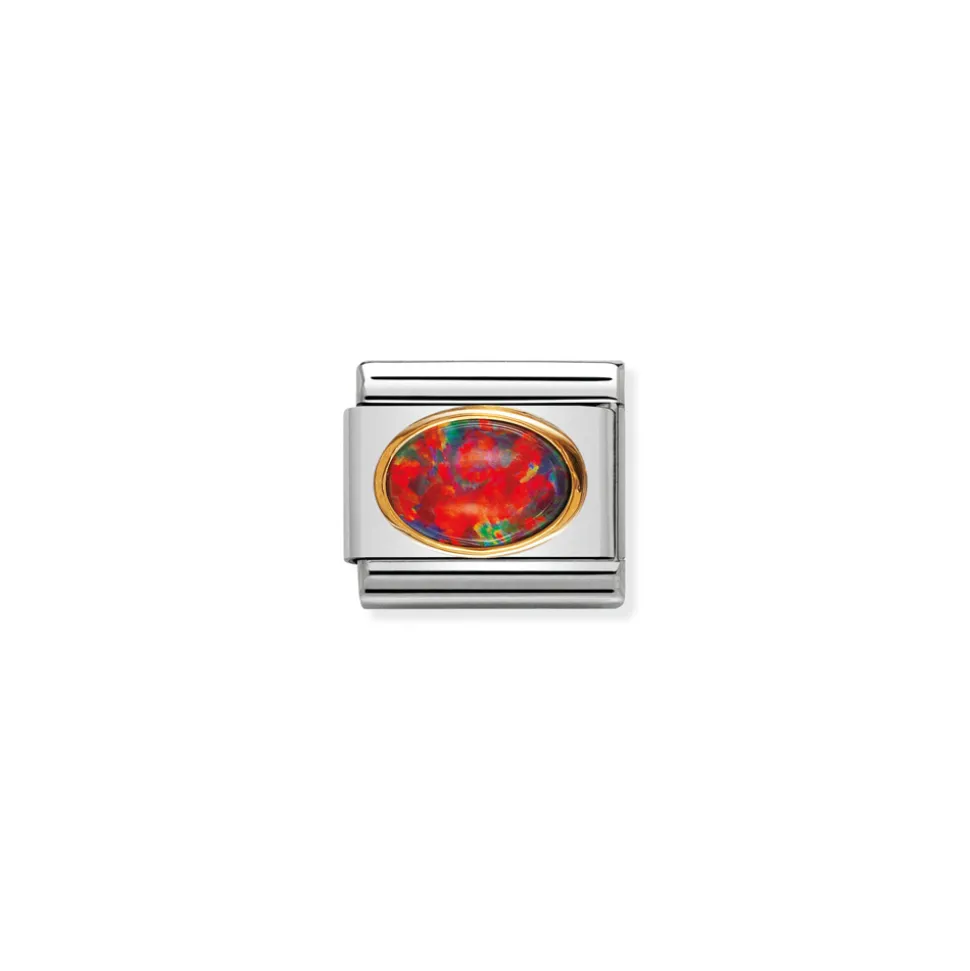 Nomination – Composable Classic oval hard stones in stainless steel and 18k gold RED OPAL