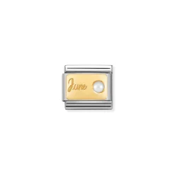 Nomination – Composable Classic MONTH STONE in steel, stones and 18k gold June WHITE PEARL