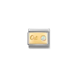 Nomination – Composable Classic MONTH STONE in steel, stones and 18k gold October WHITE OPAL