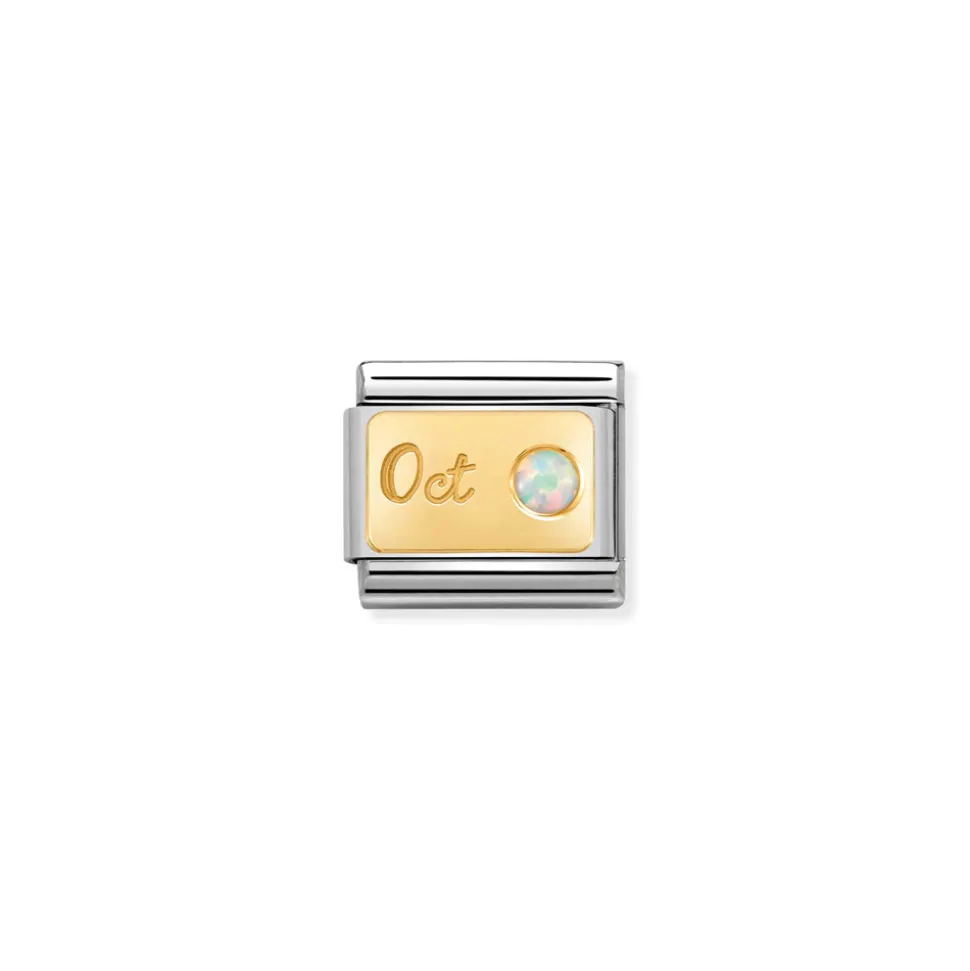 Nomination – Composable Classic MONTH STONE in steel, stones and 18k gold October WHITE OPAL