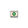 Nomination – Composable Classic PLATES in stainless steel with 9k rose gold and enamel Green Four-Leaf Clover
