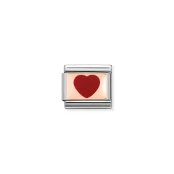 Nomination – Composable Classic PLATES in stainless steel with 9k rose gold and enamel Red Heart
