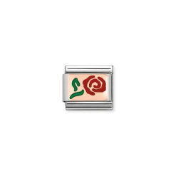 Nomination – Composable Classic PLATES in stainless steel with 9k rose gold and enamel Red Rose