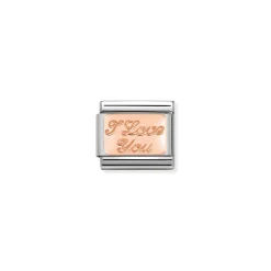 Nomination – Composable Classic PLATES in stainless steel with 9k rose gold CUSTOM (30_I love you)