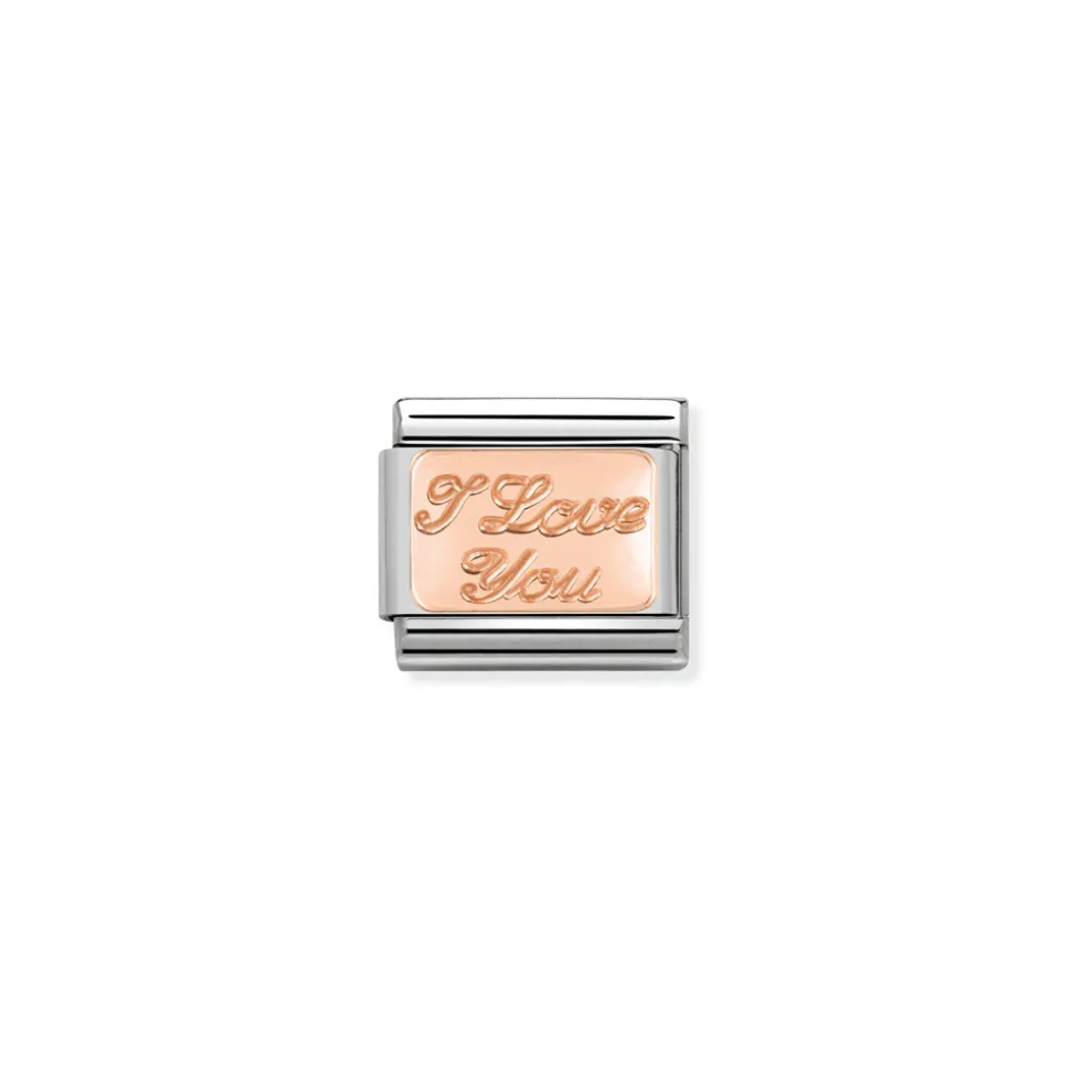 Nomination – Composable Classic PLATES in stainless steel with 9k rose gold CUSTOM (30_I love you)