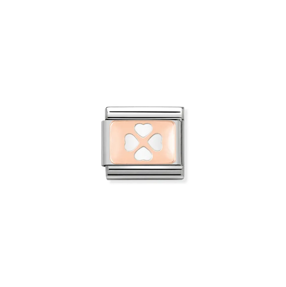 Nomination – Composable Classic PLATES in stainless steel with 9k rose gold CUSTOM Four Leaf Clover