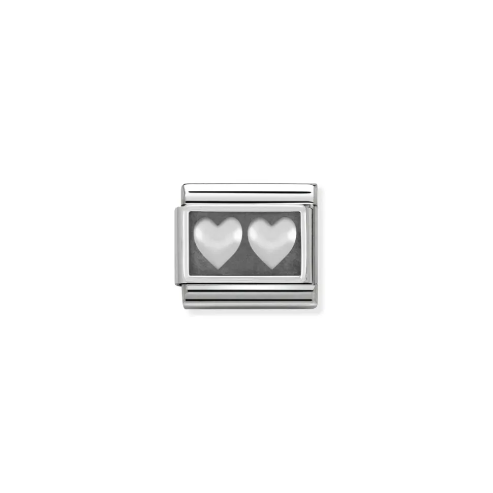 Nomination – Composable Classic PLATES OXIDIZED steel and 925 sterling silver (02_Double heart)
