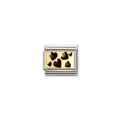 Nomination – COMPOSABLE CLASSIC PLATES STEEL , ENAMEL AND 18K GOLD (68_BLACK SCATTERED HEARTS)