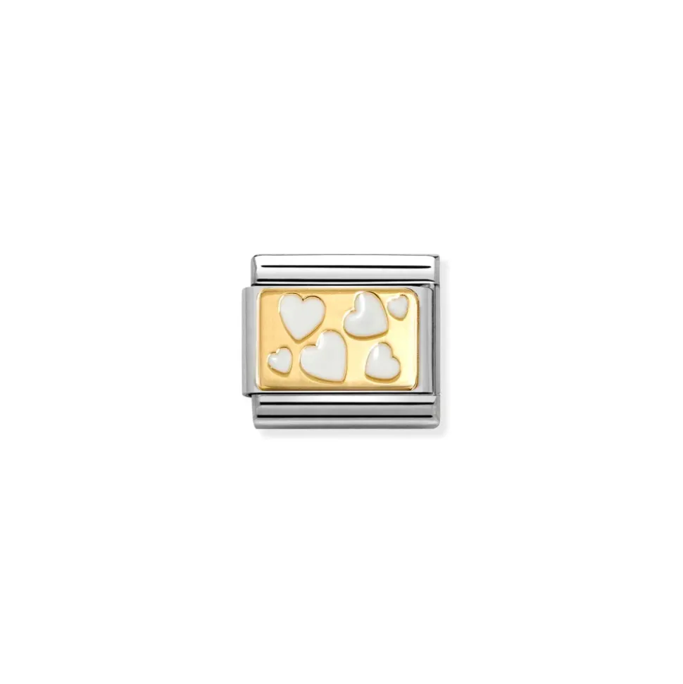 Nomination – COMPOSABLE CLASSIC PLATES STEEL , ENAMEL AND 18K GOLD (70_WHITE SCATTERED HEARTS)