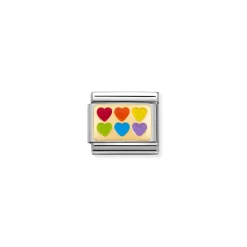 Nomination – Composable Classic PLATES steel , enamel and 18k gold 6 Rainbow hearts