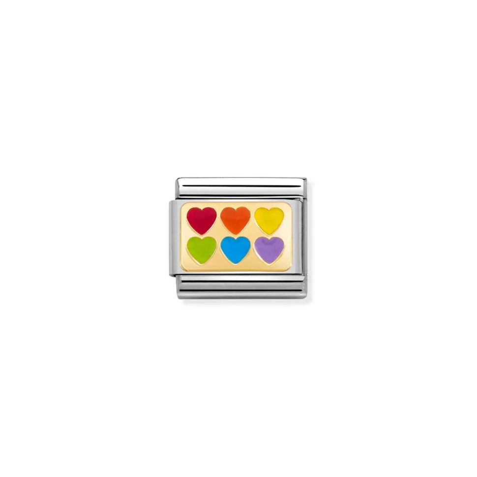 Nomination – Composable Classic PLATES steel , enamel and 18k gold 6 Rainbow hearts